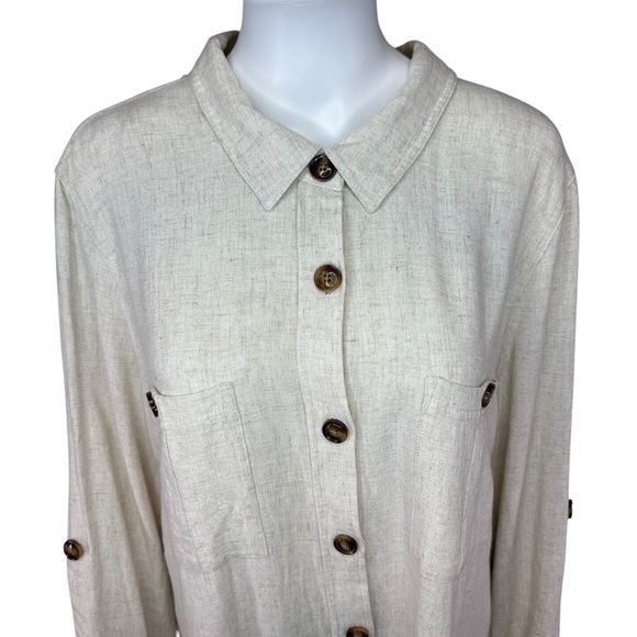 Arula Breeze Natural Linen Blend Oversized Button Down Shirt X - Picture 3 of 7